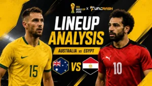 Australia and Egypt players line up before their World Cup 2026 knockout match at Dallas Stadium as fans await kickoff.